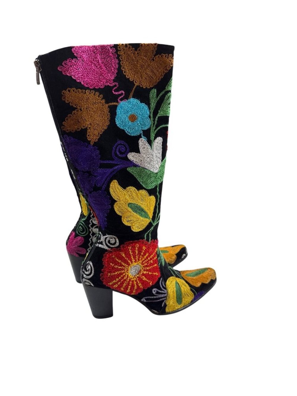 Vintage O-Suzani Boot Company UK39 / US9 Embroidered Velvet Floral Western Boots